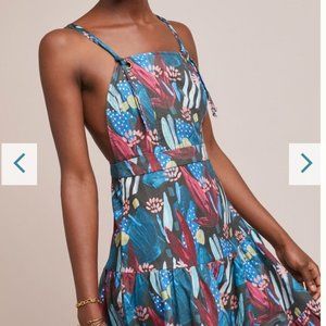 ANTHROPOLOGIE EVA FRANCO Tiered Mosaic Dress S abstract floral  sundress